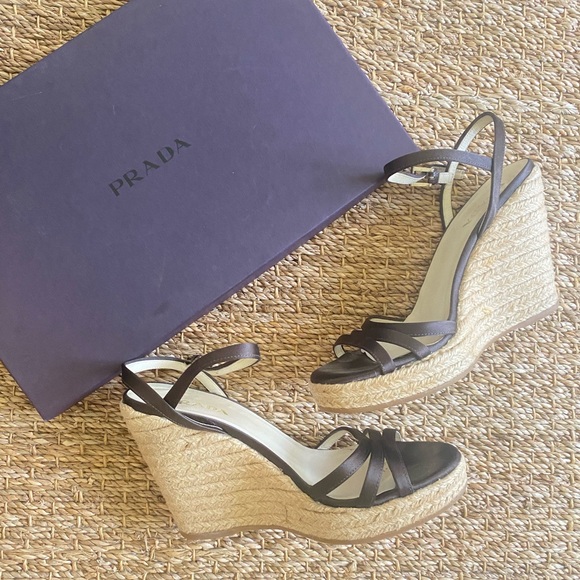 PRADA Moro Corda Strappy Wedges - Picture 1 of 4